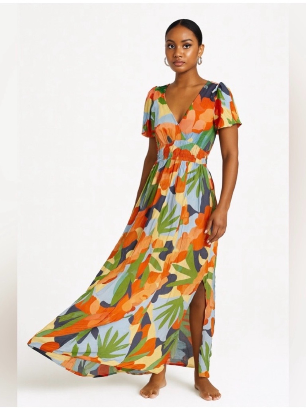 Abel the Label Hilda V Neck Maxi Tropical Dress Size Large